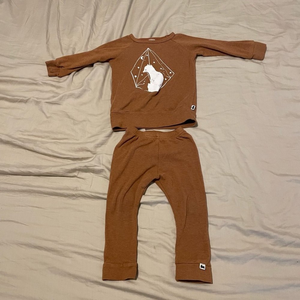 Little and Lively 2 Piece Brown Wolf Sweatsuit Pants and Sweater 1T/2T